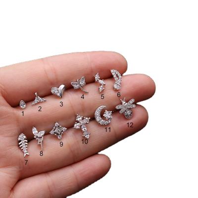 China 2022 Vintage Fashion Jewelry Heart Moon Star Stainless Steel Stud CZ Tragus Conch Conch Piercing Jewelry for sale