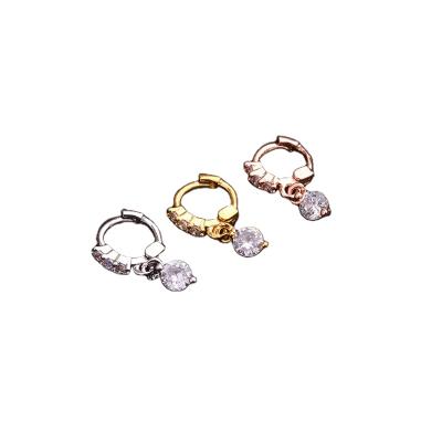 China Women Easy Girls Tiny Tiny Dangle Zircon Chain Huggie Circle Earrings Sparkly Jewelry for sale