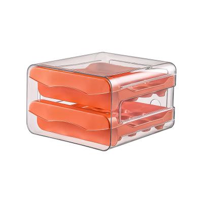 China Plastic Storage Organizer Stackable Covered Egg Tray Holder Egg Tray Refrigerator Tray Transparent Drawer Egg Container for sale