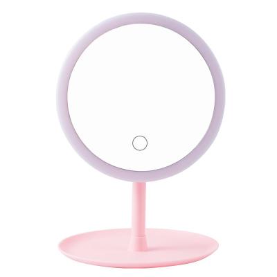 China Art Decor New LED Portable Mirror Beauty Make Up Mirror With 3 LED Light Touch Screen Rechargeable Battery Desktop Large Battery Desk Mirror for sale