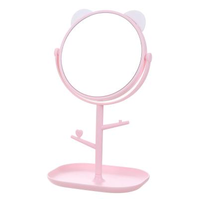 China Non-specific popular desktop with large rotating cosmetic tray mirror girl shape beautiful blow ornaments makeup mirror for sale