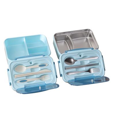 China Sustainable Reusable Plastic Double Layer Stainless Steel Lunch Box Food Storage Containers for sale