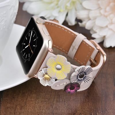 China Fashion Flower Genuine Leather Watch Band For iWatch Band Strap For Apple Watch Band 38mm 42mm for sale