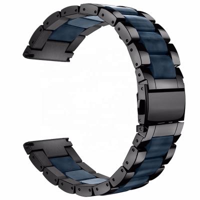 China 2018 New Arrival Fashion Resin Links Black Stainless Steel Bracelet Men And Women Resin Strap 20mm For Smart Watch for sale