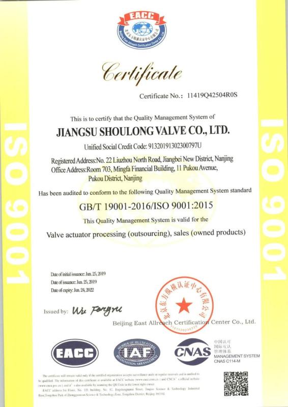 ISO9001 - Jiangsu Shoulong Valve Co., Ltd.