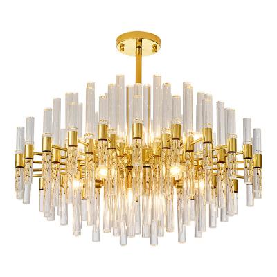 China Modern Villa Lamps Decorative Lighting Wrought Iron Glass Tube Luxury Modern Brass Chandelier for sale