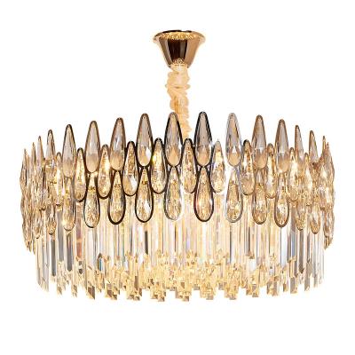 China Nordic Modern K9 Indoor Luxury Pendant Light Hanging Lights Home Crystal Modern Round Gold LED Chandelier for sale