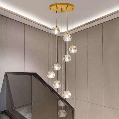 China Nordic post-modern light luxury farmhouse long crystal chandelier spiral staircase villa staircase duplex chandelier for sale