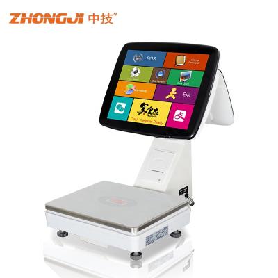 China New design retail touch position scale and QC barcode scanner with built-in 80mm thermal printer for payment ZJ-CS15BD for sale