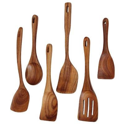 China Sustainable Wholesale customized logo wood tool spoon spatula fork teak wooden utensils teak spatula set for sale