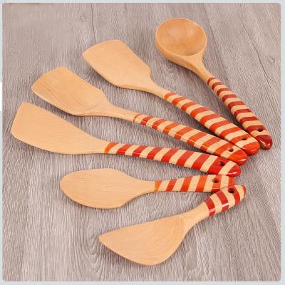 China Sustainable Wholesale customized logo wood spoon spatula fork beech wood cooking spoon wooden spatula set for sale