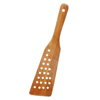 China Sustainable Non-stick Wooden Spatula Stir-fry Long Handle Shovel Spatula Strainer Steak Frying Spatula for sale