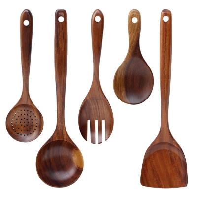 China Sustainable Non-stick pan wooden kitchen spatula spoon cooking tools Thai teak wood spatula set for sale