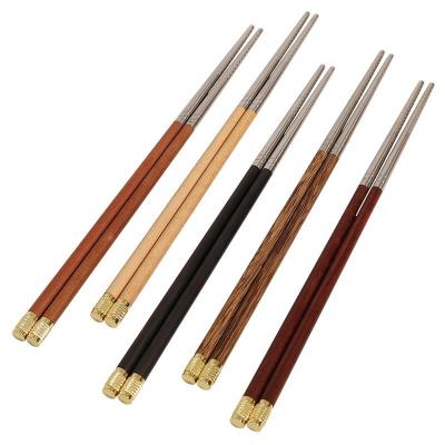 China Sustainable Creative 316 stainless steel gift chopsticks lacquer and wax free wood hotel tableware chopsticks for sale