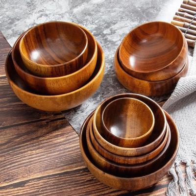 China Sustainable Wholesale children's wooden salad bowl Japanese acacia wooden bowl set rice bowl for adults for sale