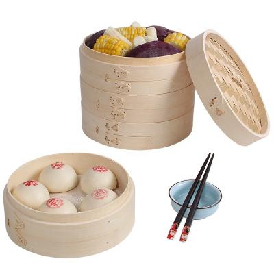 China Sustainable Eco-friendly High Quality Round Bamboo Steamer For Home Use Food Steamer Steam Cooker for sale