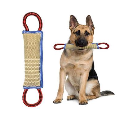 China Viable Canine K9 Pet Firmly Training Stung 2 Handles Jute Bite Dog Tug Toy for sale