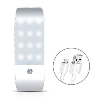 China Residential 12 Led PIR Motion Sensor Indoor Light Smart Body Sensor Light Led 5V USB Rechargeable Baby Night Light Cabinet Lamp for sale