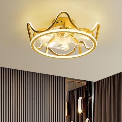 China Modern Luxury Chandeliers Fan With Retractable Blades Crown Shape Dimmable Modern Pendant Room Led Lighting Ceiling Chandelier Fan for sale