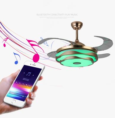 China Modern Whole House Lighting Solution Blade Ceiling Fan Retractable Lamp For Dining Room New Chandelier Fan With BT Speaker for sale