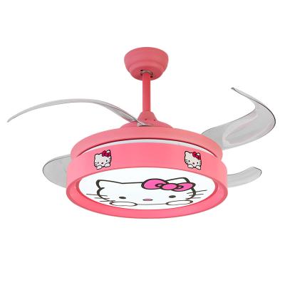 China Modern Cat Shape Cartoon Ceiling Light Dining Room Pendant Fan with Retractable Blades Modern Fan with Led Chandelier Fan for Kids Room for sale