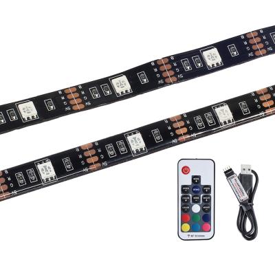 China Hotel Black PCB Panel 5V USB 5050 RGB 30led/m TV Screen Backlight Strip With Backup Tape Self Adhesive 5v usb powered led strip assembly for sale