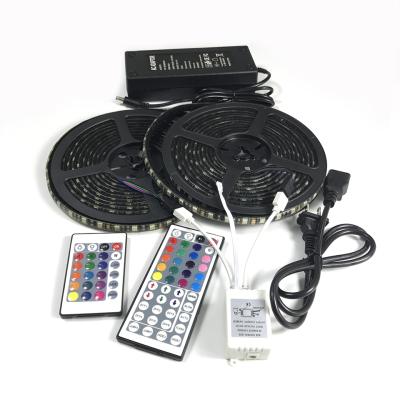 China Led Strip With Magic Sticker Hookloop DC12V Black PCB 5050 RGB 60led/m With Nylon Strip Magic Sticker IP65 Waterproof Led RGB Strip Light With 24key/44key Set for sale