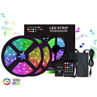 China Residential Smart Music Led Strip smd 5050 RGB 12V Set Flexible Strip IP20 With 20 Master RF Remote Controller 10m 300 Led Strip Lights for sale