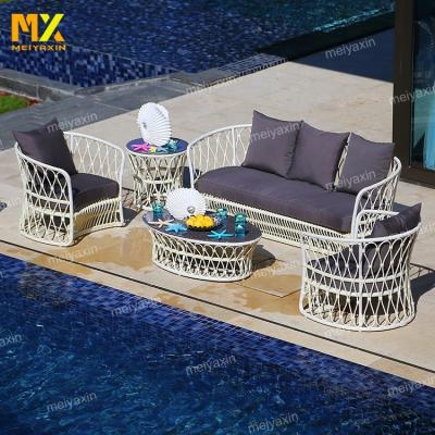 China Modern simple white waterproof rattan living room patio sofa set wicker conversation furniture for backyard classic sectional sofa for sale