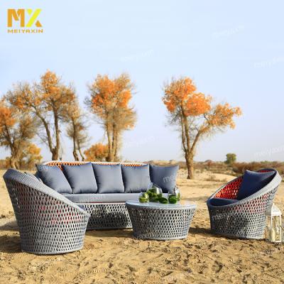 China Outdoor Weather Furniture Garden Lounge Set Outdoor Weave Sofa Set Garden Orange Rattan Wicker Furniture Set For Villa for sale