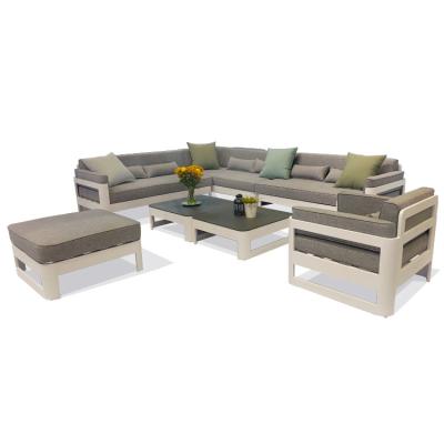 China 4 Season L Luxury European Popular Aluminum Shape Sofa Fram Powder Coated Have Waterproof Cushion For Living Room Villa And Courtyard for sale