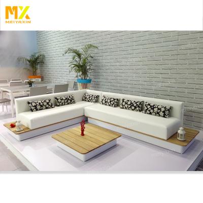 China Outdoor Furniture White Contracted L Shape America Leather Outdoor Patio Furniture Teak Furniture Villa Living Room Sofa Set for sale