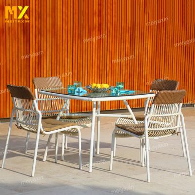 China Outdoor Rattan Four Season Hotel Weather Furniture 6 Chairs Outdoor Furniture Set for Garden Patio for Villa and Hotel for sale