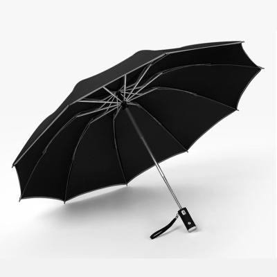 China Reverse Automatic Windproof Umbrella Minimalist Special Design Anti Storm With Led Light Handle And 3M Reflect Scratch for sale