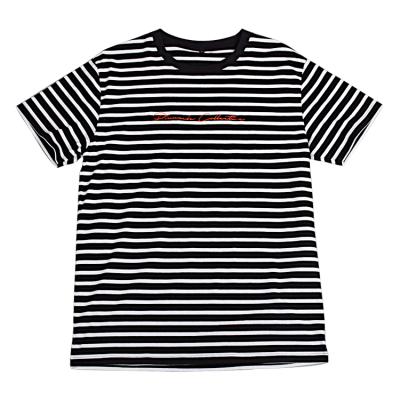 China New Fashion Anti-pilling T-shirt Embroidery Quality Stripe T-shirt Custom Design for sale