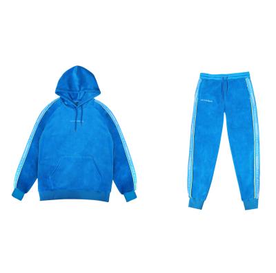 China Anti-pilling 2021 Custom Logo Men Blue Velor Tracksuits, Wholesale Cheap Velor Tracksuits for sale