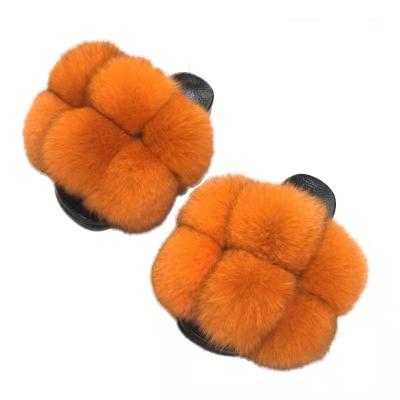 China Wholesale Women Beach Slipper Real Fox Fur Fashion Trend Summer Fur Slide for sale