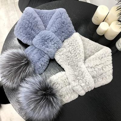 China Soft hand feeling winter scarf women rabbit fur scarf fox pom pom fashion popular fur scarf for sale