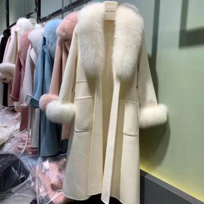 China Breathable Cashmere Winter Coat Women Warm Fashion Wool And Fox Fur Trim Long Coat for sale