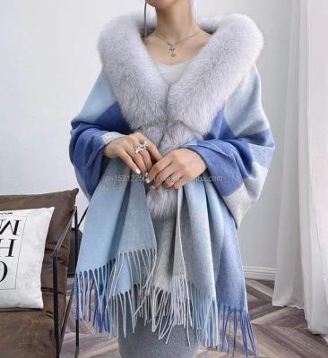 China Wholesale Fashion.Elegant fashon cashmere fur shawl FOX fur poncho for women winter fur poncho for sale