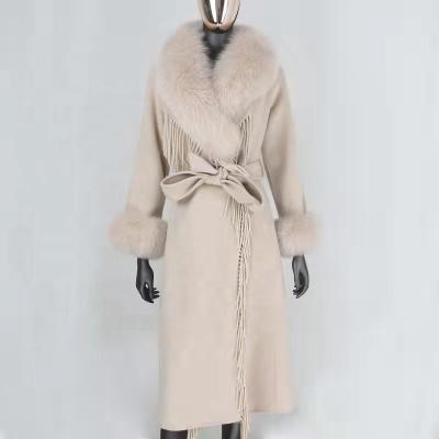 China Breathable Cashmere Winter Coat Women Warm Fashion Wool And Fox Fur Trim Long Coat for sale