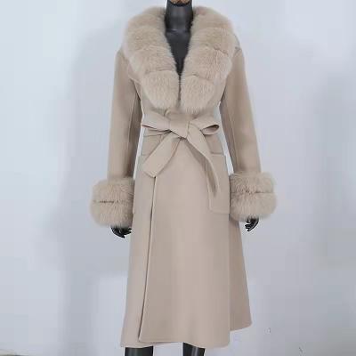 China Breathable Cashmere Winter Coat Women Warm Fashion Wool And Fox Fur Trim Long Coat for sale