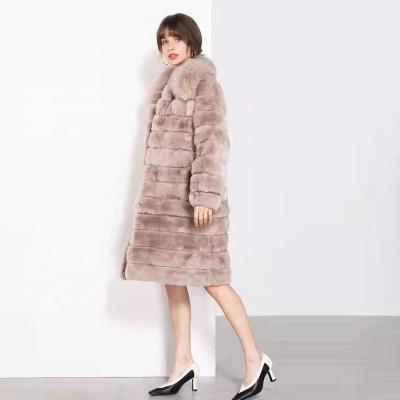 China Real Fur Coat Full Rex Skin Rabbit Fur Coat Breathable Wholesale Top Level Women Fur Coat for sale