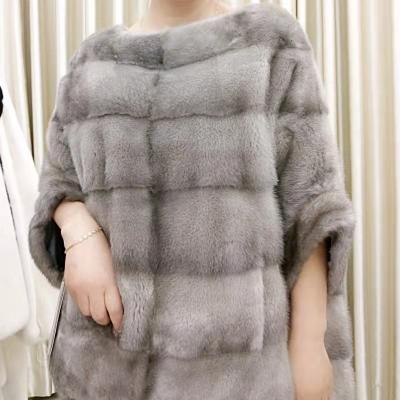 China High Quality Fashion Mink Skin Breathable Poncho Real Fur Poncho Fur Coat for sale