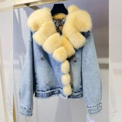 China Fashion Fox Fur Collar Windproof Women Down Scratch Parka Winter Fur Parka Women Lattice Fur Jacket for sale