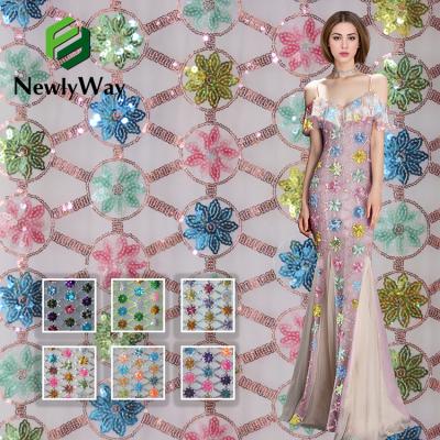 China Colorful Sequins Embroidery France Princess Mesh Lace Fabric Multicolor Breathable Tulle Fabric With Sequins Nigeria For Dress Dress for sale