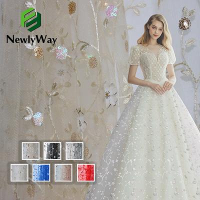 China Breathable Elegant Princess France Lace 3D Laser Sequins Printing Embroidery Mesh Tulle Fabric With Sequins Nigeria For Dress Dress for sale