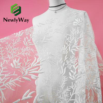 China hot sale 3D White French Glitter Tulle Sequin Embroidered Fabric For Wedding Bridal Dress for sale