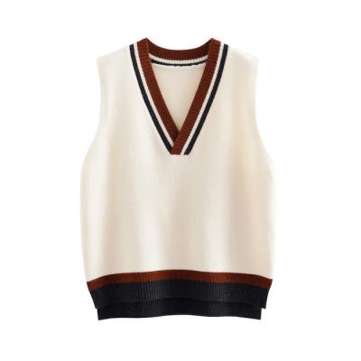 China Anti-Wrinkle V-Neck Sweater V-Neck Sweater Sweater Solid Color Fashion Knitted Pattern Sleeveless Vest College Style For Women Vest for sale