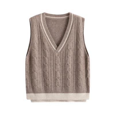 China Anti-Wrinkle OEM 100% Custom Wool V-neck Loose Fit Sleeveless Knitted Sweater Vest For Women for sale